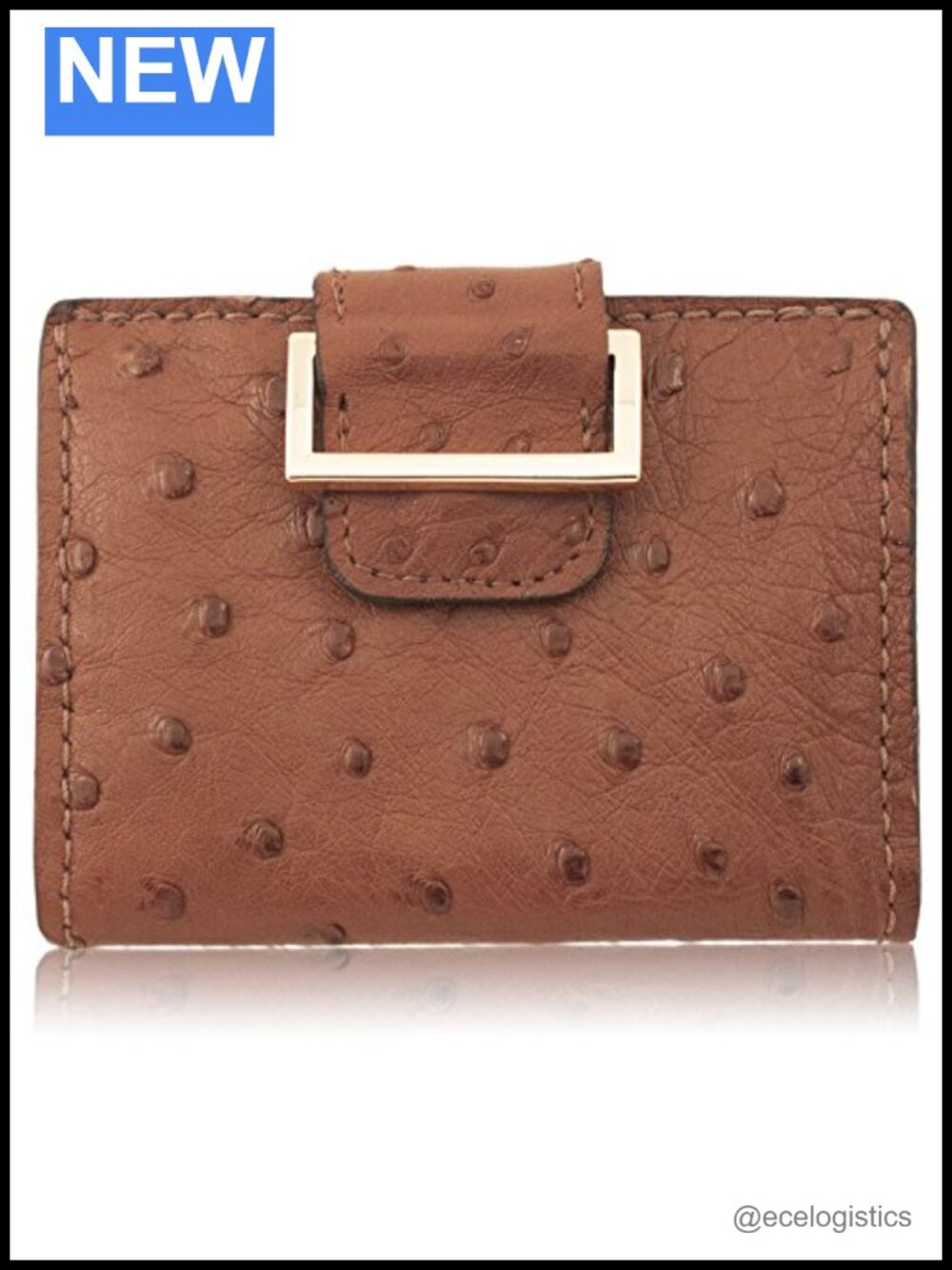 Genuine Ostrich Skin Bifold Wallet with Magnetic Snap Closure and Coin Pocket